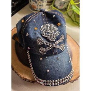 Rhinestone Skull Hat for Women,‎ One Size, & Crossbones (Denim)